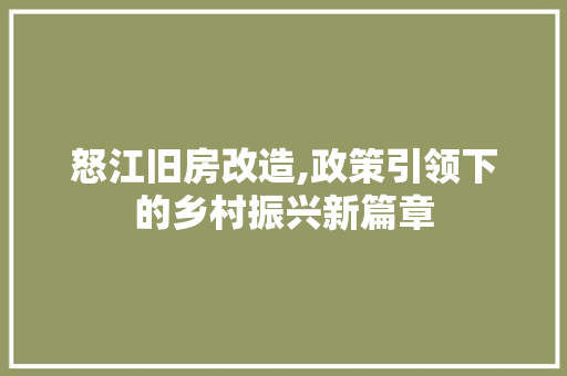 怒江旧房改造,政策引领下的乡村振兴新篇章
