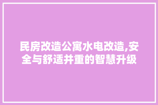 民房改造公寓水电改造,安全与舒适并重的智慧升级 装修攻略