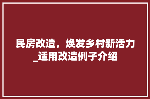 民房改造，焕发乡村新活力_适用改造例子介绍 建筑设计