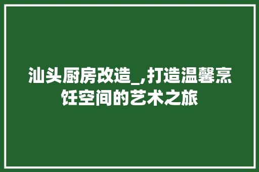 汕头厨房改造_,打造温馨烹饪空间的艺术之旅