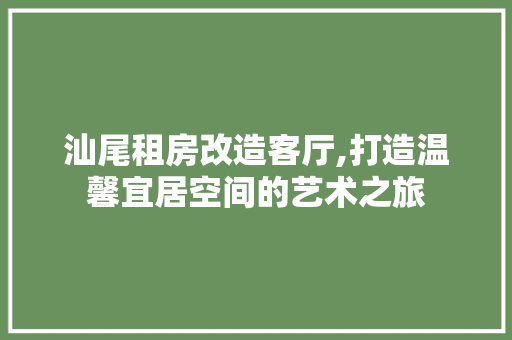 汕尾租房改造客厅,打造温馨宜居空间的艺术之旅 装修攻略