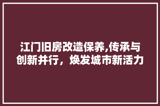 江门旧房改造保养,传承与创新并行，焕发城市新活力