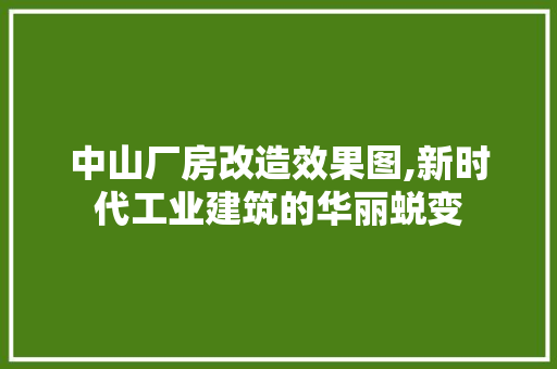 中山厂房改造效果图,新时代工业建筑的华丽蜕变
