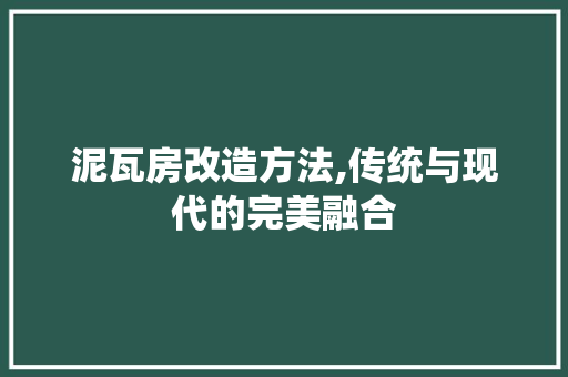 泥瓦房改造方法,传统与现代的完美融合