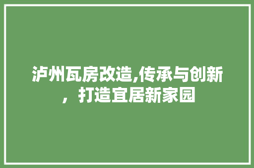 泸州瓦房改造,传承与创新，打造宜居新家园