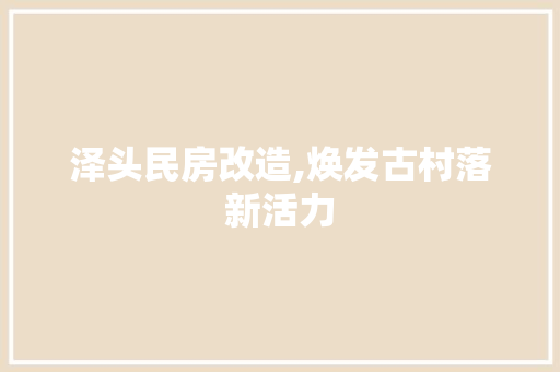泽头民房改造,焕发古村落新活力