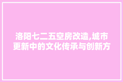 洛阳七二五空房改造,城市更新中的文化传承与创新方法