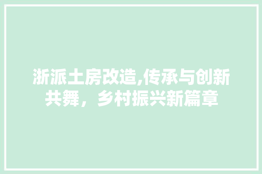 浙派土房改造,传承与创新共舞，乡村振兴新篇章
