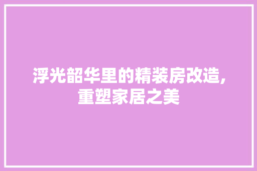 浮光韶华里的精装房改造,重塑家居之美