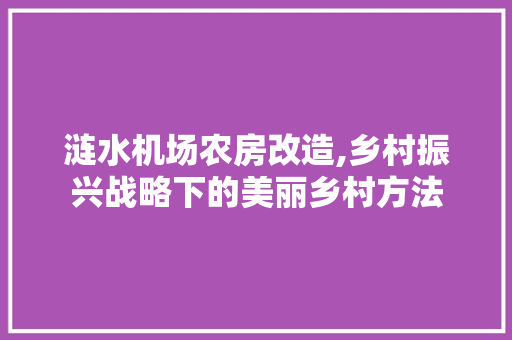 涟水机场农房改造,乡村振兴战略下的美丽乡村方法