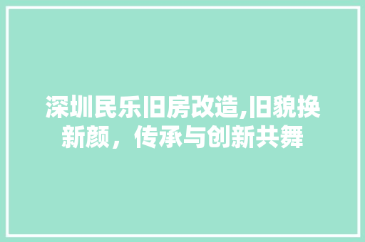 深圳民乐旧房改造,旧貌换新颜，传承与创新共舞