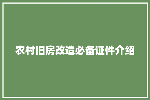 农村旧房改造必备证件介绍
