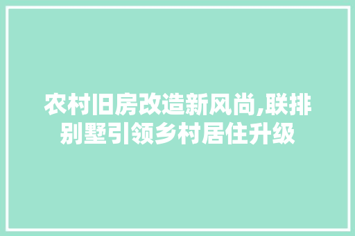 农村旧房改造新风尚,联排别墅引领乡村居住升级