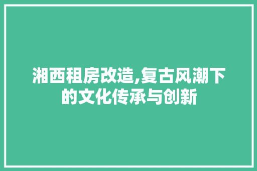 湘西租房改造,复古风潮下的文化传承与创新 地面装修