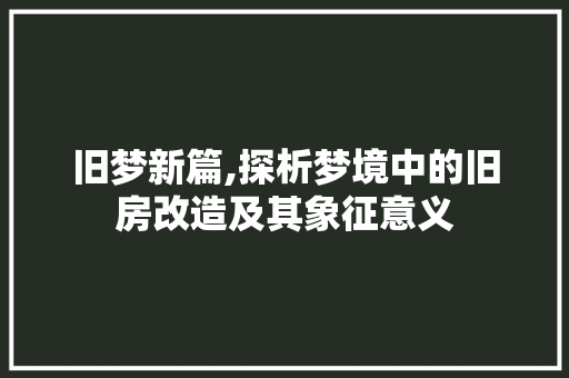旧梦新篇,探析梦境中的旧房改造及其象征意义