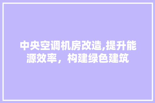 中央空调机房改造,提升能源效率，构建绿色建筑