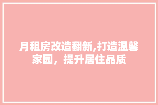 月租房改造翻新,打造温馨家园，提升居住品质 装修攻略