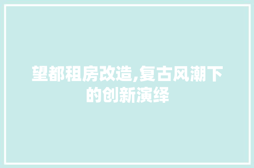 望都租房改造,复古风潮下的创新演绎