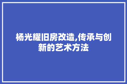 杨光耀旧房改造,传承与创新的艺术方法 景观设计