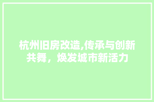 杭州旧房改造,传承与创新共舞，焕发城市新活力