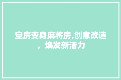 空房变身麻将房,创意改造，焕发新活力