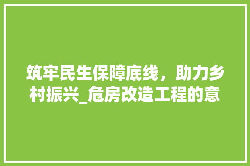 筑牢民生保障底线，助力乡村振兴_危房改造工程的意义与展望
