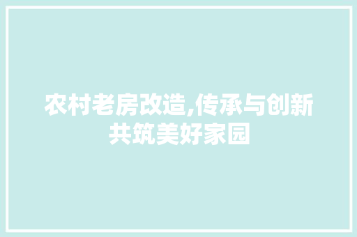 农村老房改造,传承与创新共筑美好家园 装修攻略