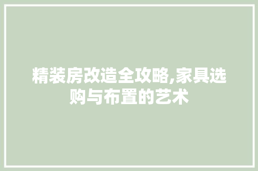 精装房改造全攻略,家具选购与布置的艺术 景观设计