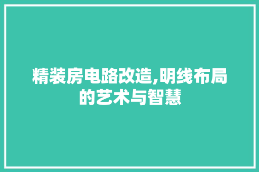 精装房电路改造,明线布局的艺术与智慧