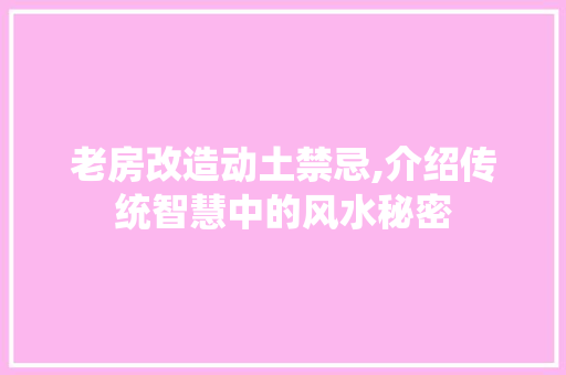 老房改造动土禁忌,介绍传统智慧中的风水秘密 隔断设计