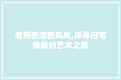 老房改造新风尚,探寻旧宅焕新的艺术之旅 装修攻略