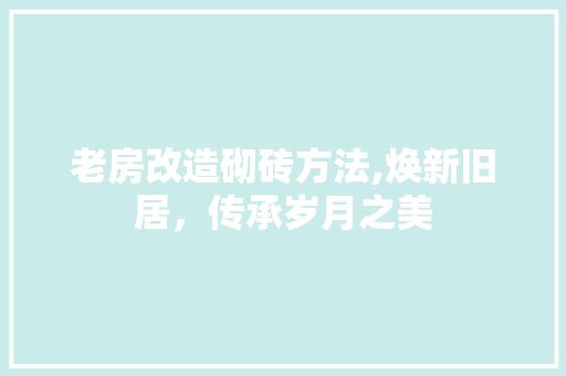 老房改造砌砖方法,焕新旧居，传承岁月之美