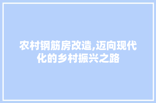 农村钢筋房改造,迈向现代化的乡村振兴之路