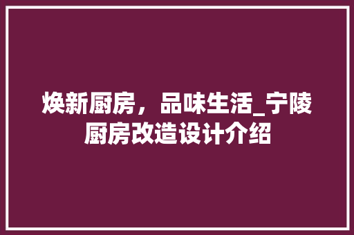 焕新厨房，品味生活_宁陵厨房改造设计介绍