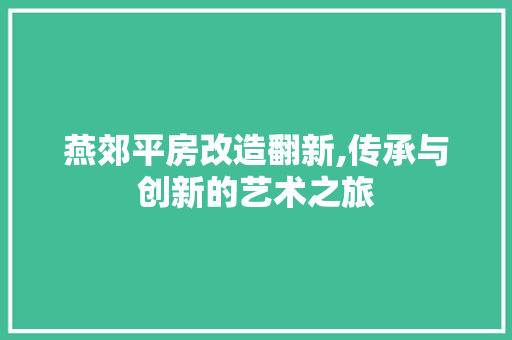 燕郊平房改造翻新,传承与创新的艺术之旅 装修材料