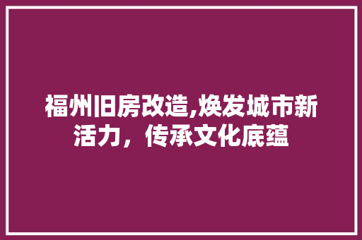 福州旧房改造,焕发城市新活力，传承文化底蕴
