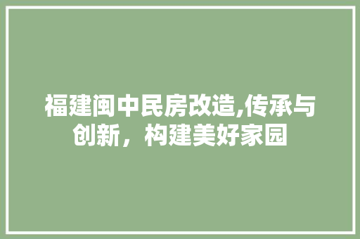福建闽中民房改造,传承与创新，构建美好家园