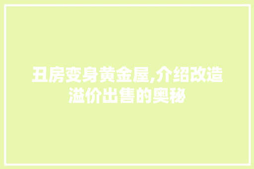 丑房变身黄金屋,介绍改造溢价出售的奥秘 庭院装修