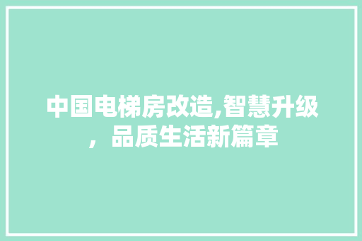 中国电梯房改造,智慧升级，品质生活新篇章 装修攻略