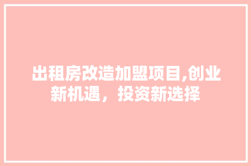 出租房改造加盟项目,创业新机遇，投资新选择 装修攻略