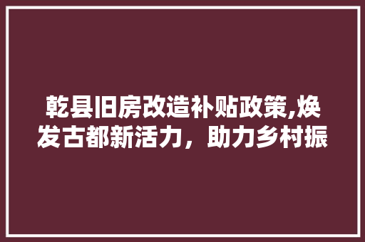 乾县旧房改造补贴政策,焕发古都新活力，助力乡村振兴 建筑设计