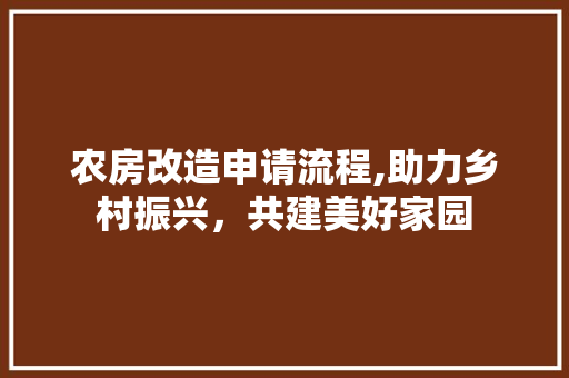 农房改造申请流程,助力乡村振兴，共建美好家园