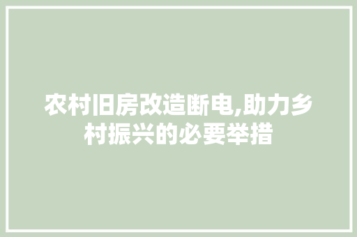 农村旧房改造断电,助力乡村振兴的必要举措
