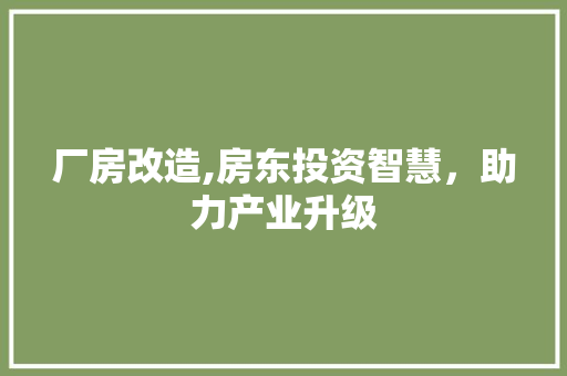 厂房改造,房东投资智慧，助力产业升级