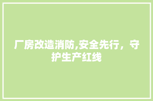 厂房改造消防,安全先行，守护生产红线