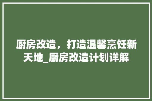 厨房改造，打造温馨烹饪新天地_厨房改造计划详解