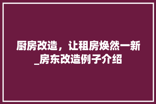 厨房改造，让租房焕然一新_房东改造例子介绍