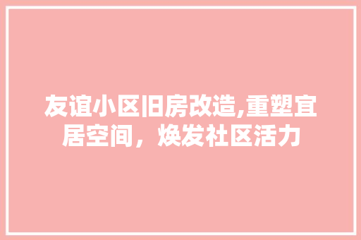 友谊小区旧房改造,重塑宜居空间，焕发社区活力