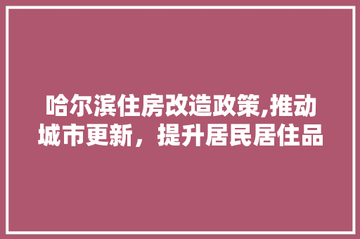 哈尔滨住房改造政策,推动城市更新，提升居民居住品质