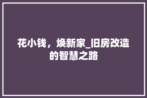 花小钱，焕新家_旧房改造的智慧之路 装修攻略